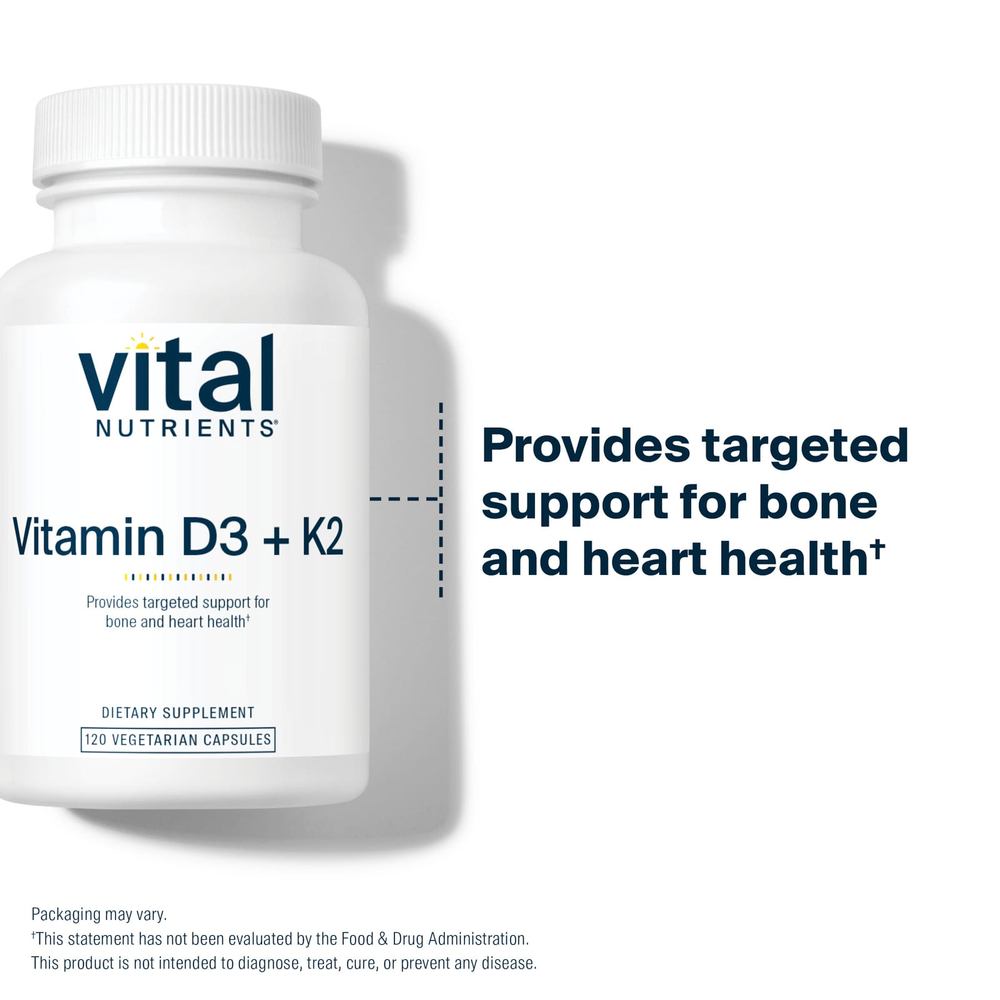 Vital Nutrients, витамины D3 и К2, 120 вегетарианских капсул