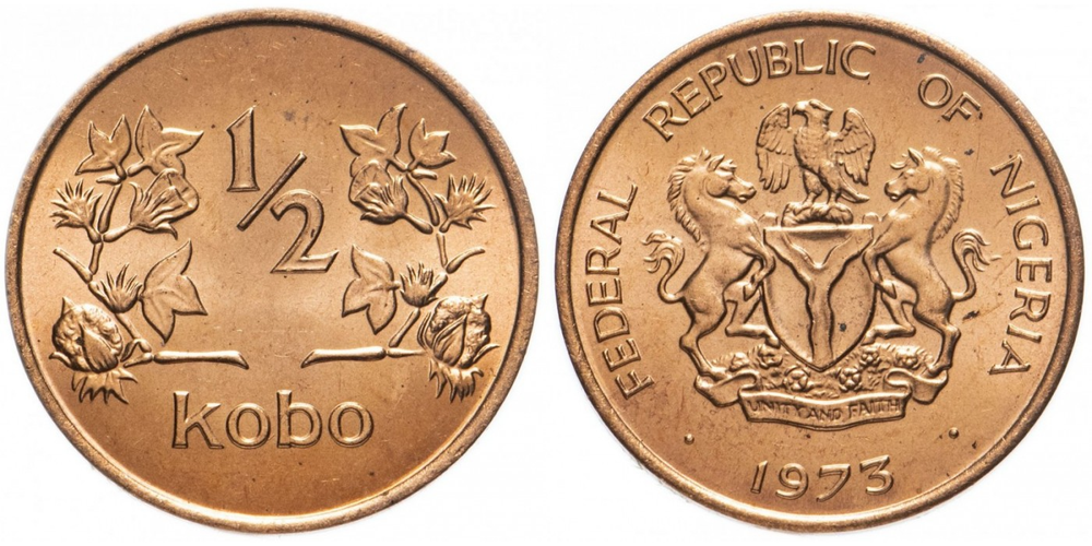 Нигерия 1/2 кобо, 1973 Герб aUNC