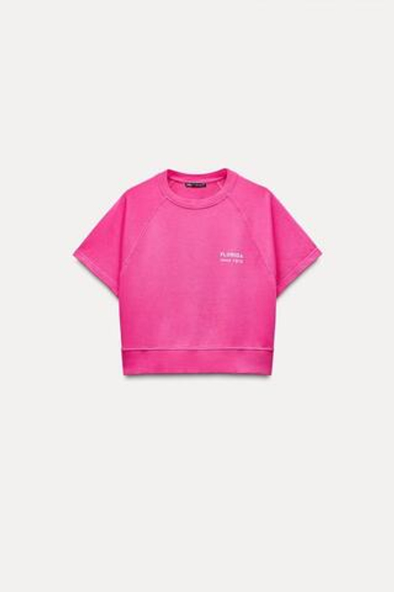 ZARA ТОЛСТОВКА ИЗ МЯГКОЙ ТКАНИ С НАДПИСЬЮ FLORIDA, ЦВЕТ ФУКСИИ