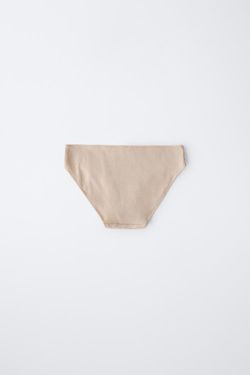 ZARA НАБОР ИЗ ТРЕХ ТРУСОВ В РУБЧИК С НАШИВКОЙ, ТЕЛЕСНО-РОЗОВЫЙ