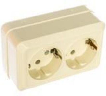 Розетка двухместная "UNIVersal" серия "Олимп" с/з, о/у, 16А, 220В, "слоновая кость" (ivory)