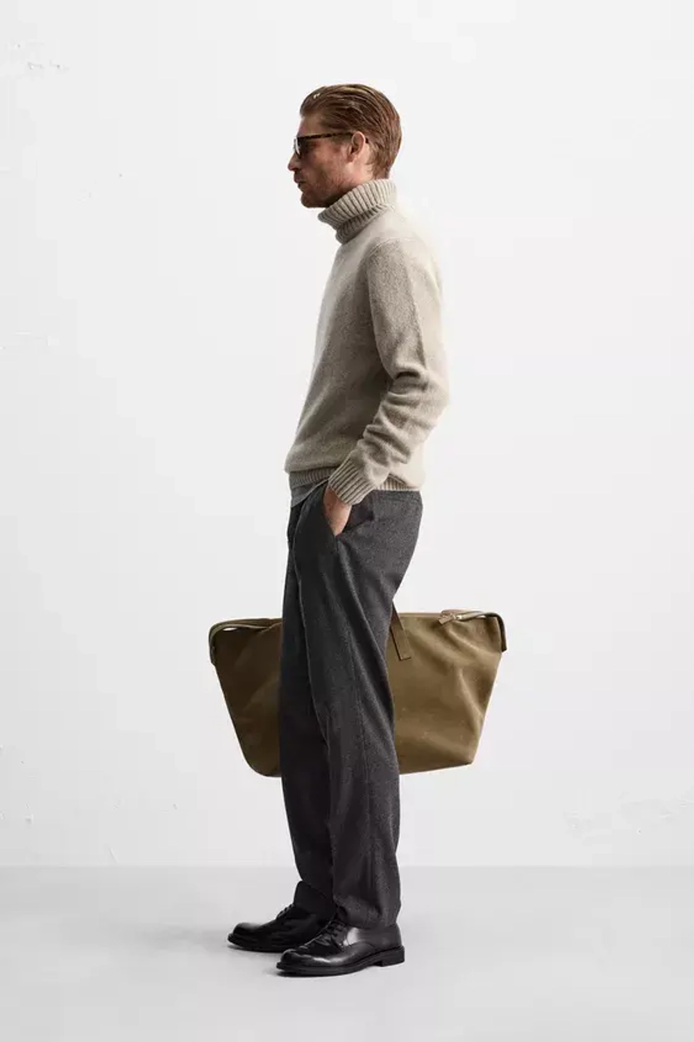 ZARA ШЕРСТЯНЫЕ БРЮКИ С РЕЛЬЕФНЫМ УЗОРОМ, МЯГКИЙ СЕРЫЙ