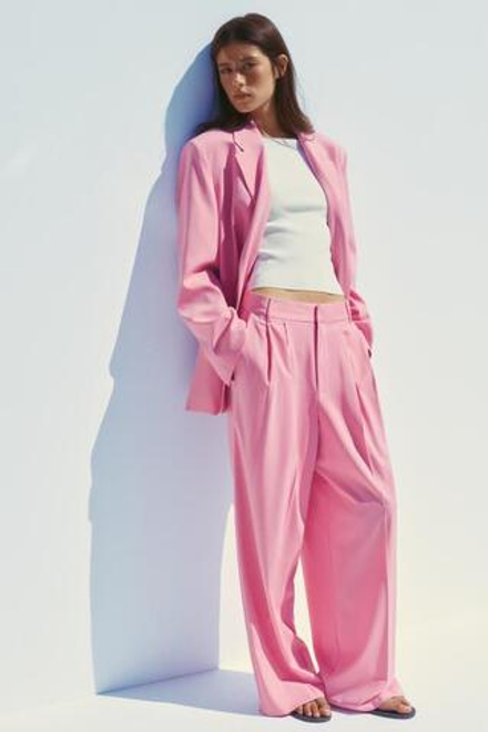 ZARA КОСТЮМНЫЕ БРЮКИ С ЗАЩИПАМИ, МЯГКИЙ РОЗОВЫЙ