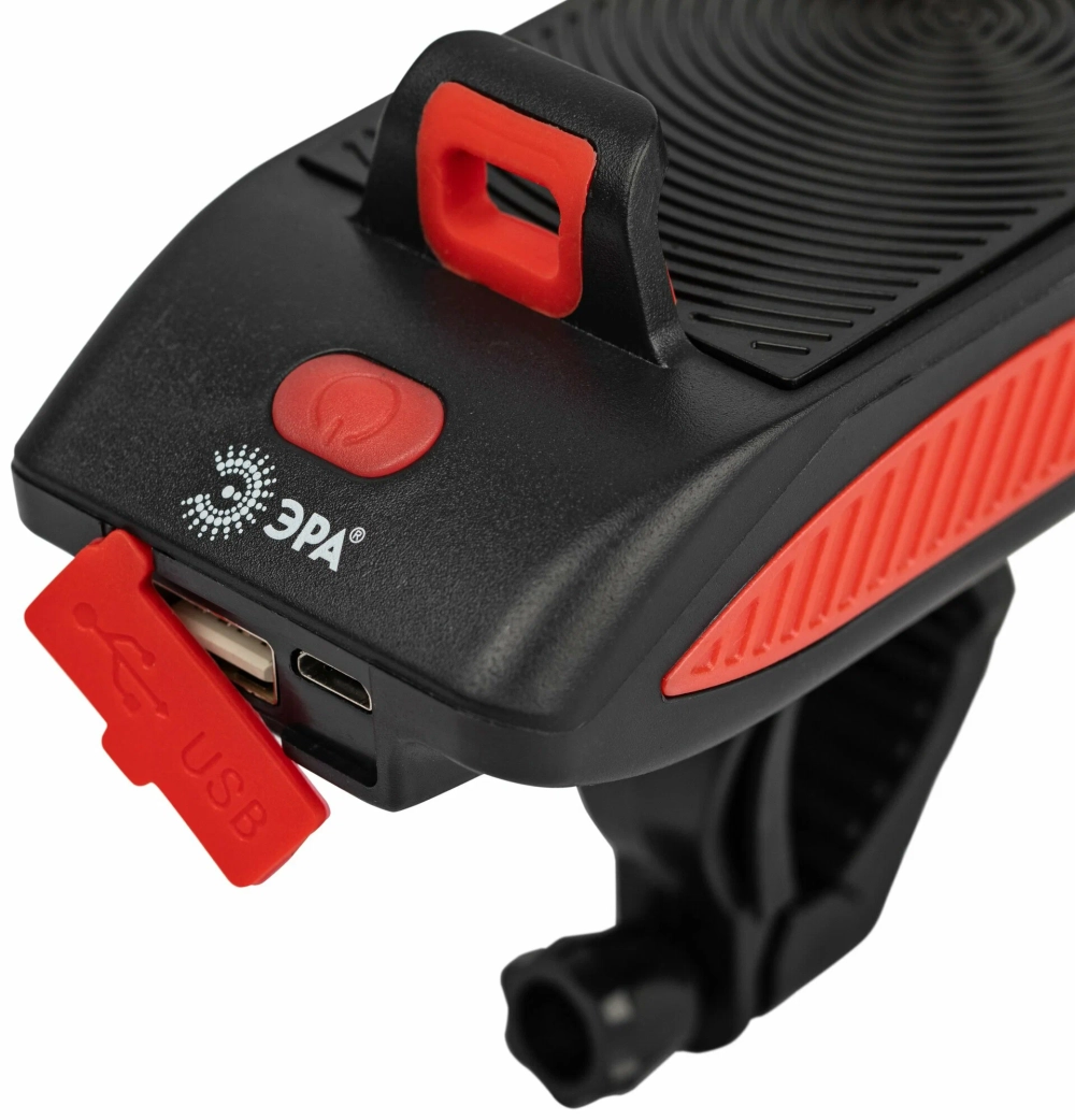 ЭРА Фонарь для велосипеда аккумуляторный VA-802 с сигналом и держателем