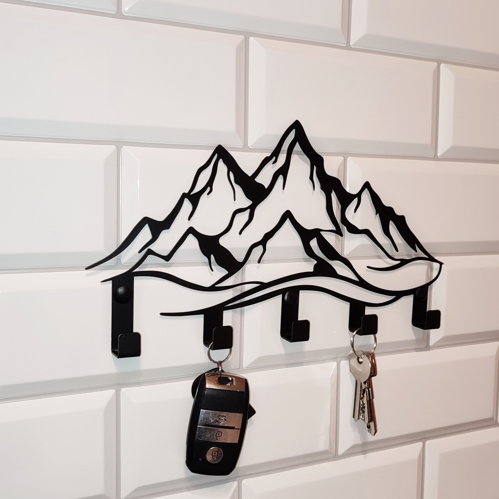 Ключница настенная Горы на 5 крючков, металл, черная