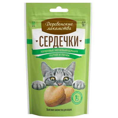 Лакомство "Сердечки" для здоровья мочевых путей и почек 30 г - для кошек (Деревенские лакомства 76050762)