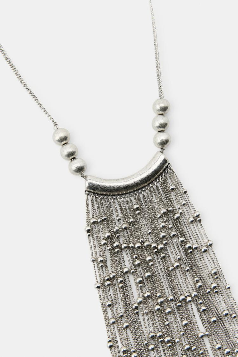 ZARA ОЖЕРЕЛЬЕ С БУСИНАМИ И ЦЕПОЧКАМИ, СЕРЕБРИСТЫЙ