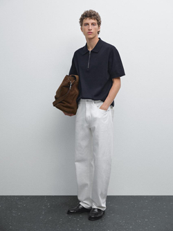 Massimo Dutti Поло с короткими рукавами из рельефной ткани, темно-синий