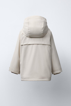 ZARA ПРОРЕЗИНЕННАЯ КУРТКА WATER REPELLENT С ЭФФЕКТОМ МЕХА, ЭКРЮ