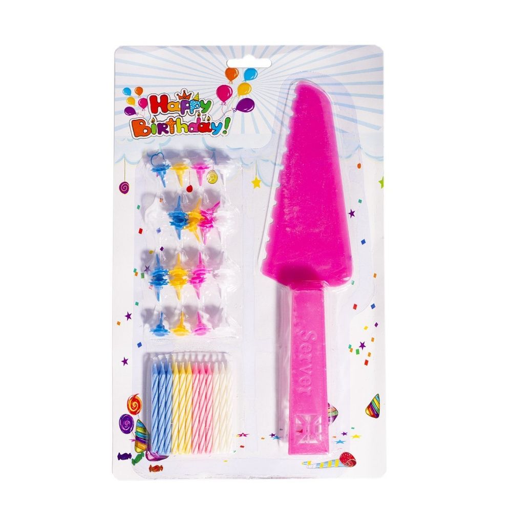 Набор свечей для торта Alingar, 5,5 см, 24 шт., с подставками, "Яркое ассорти", лопатка для торта в наборе