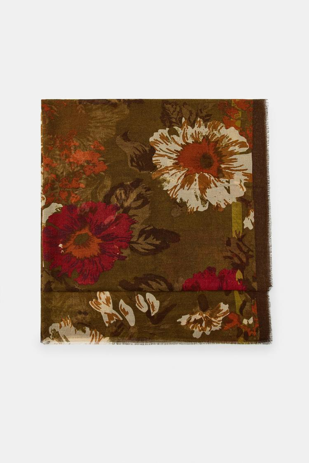 ZARA ПЛАТОК С ЦВЕТОЧНЫМ ПРИНТОМ, ХАКИ