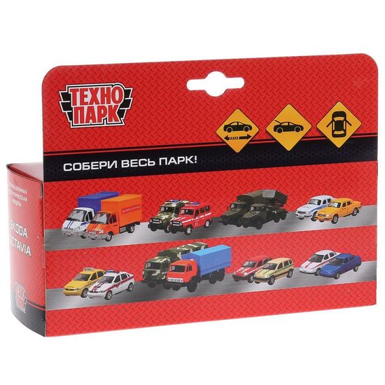 Машина металл SKODA OCTAVIA ПОЛИЦИЯ длина 12 см, двери, багаж, инерц. кор. Технопарк