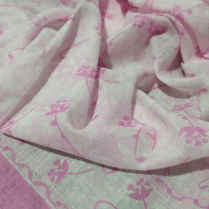 Платок материал Хлопок 100% "Цветы" цвет белый с ярко-розовым 90x90 см.