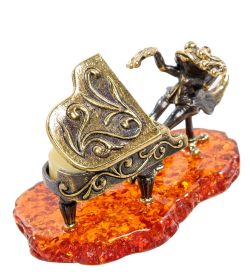 Народные промыслы AM-2149 Фигурка «Лягушка с роялем» (латунь, янтарь)