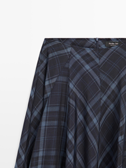 Massimo Dutti Струящаяся юбка-годе с клетчатым принтом, синий