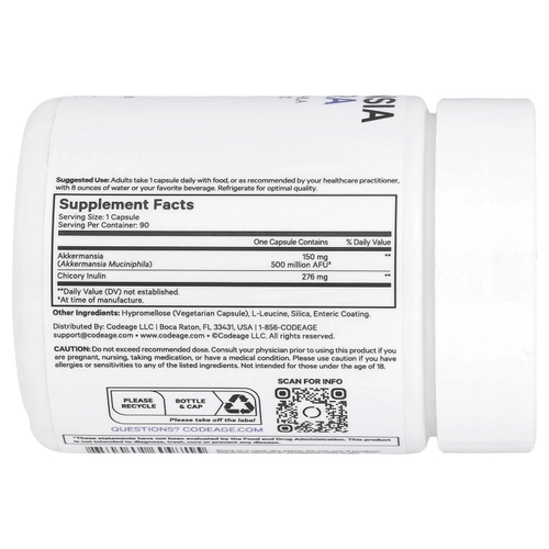 Codeage, Akkermansia 500 Ultra, аккермансия, 90 растительных капсул
