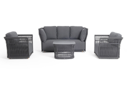 "Лугано" лаунж-зона 5-местная плетеная из роупа (веревки), каркас алюминиевый темно-серый, роуп темно-серый