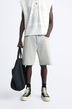 ZARA ДЖИНСОВЫЕ ШОРТЫ STRAIGHT-LEG, ЧЕРНИЛЬНО-СИНИЙ