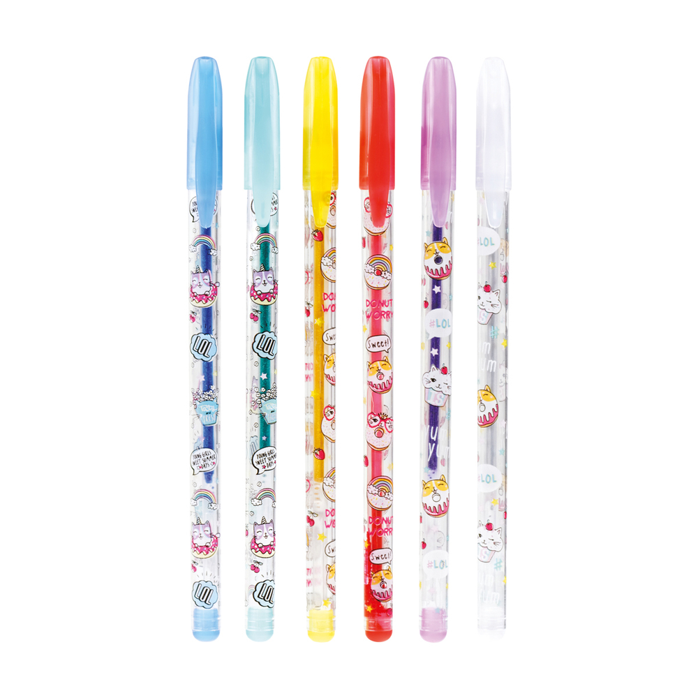 Набор гелевых ручек ArtSpace "Кот-сластена" 06цв., 1,0мм, с блестками, ПВХ чехол