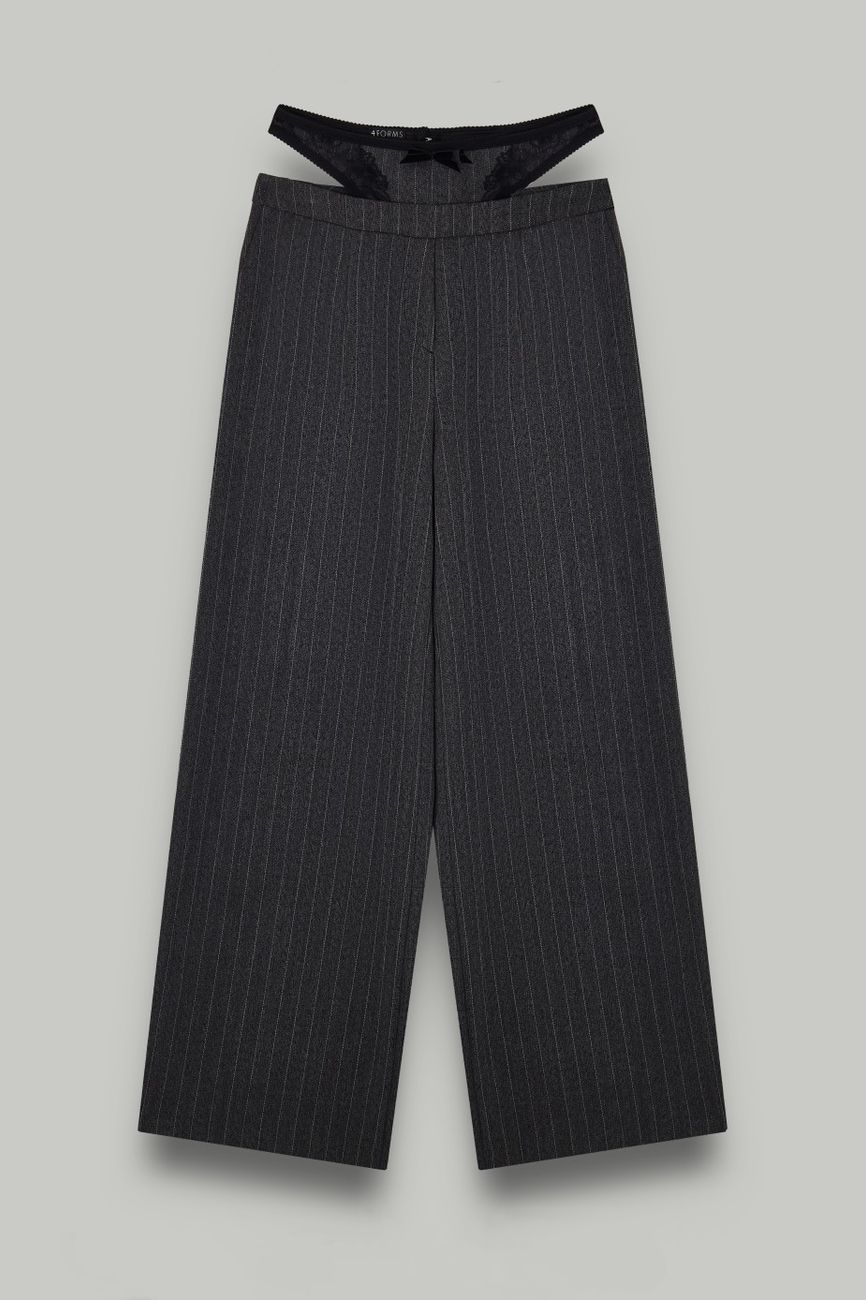 Брюки прямые с отделкой из кружева, серый