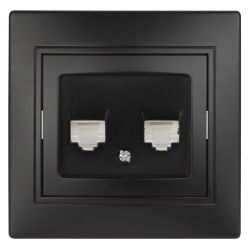 Розетка Intro Plano 1-304-05 информационная двойная 2xRJ45, СУ, антрацит