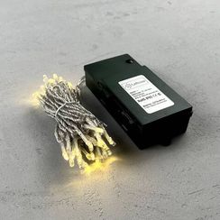 Светодиодная гирлянда 5 м., 3 батарейки типа D 4.5V, 50 LED ламп цвета шампань, таймер, прозрачный провод, LTC (EST50-4W10-8CH)