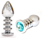 Большая серебристая анальная пробка с голубым кристаллом - 10 см. (Цвет: голубой)