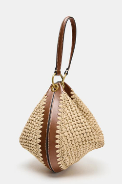 ZARA КОМБИНИРОВАННАЯ СУМКА-МЕШОК, СВЕТЛО-БЕЖЕВЫЙ