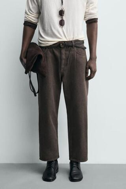 ZARA ДЖИНСЫ TAPERED WIDE FIT, КОРИЧНЕВЫЙ