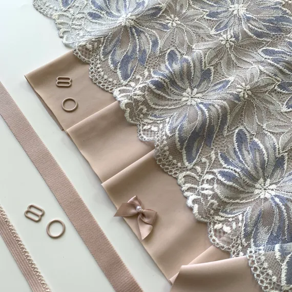 Кружево эластичное лиловое/молочное 21 см, Китай