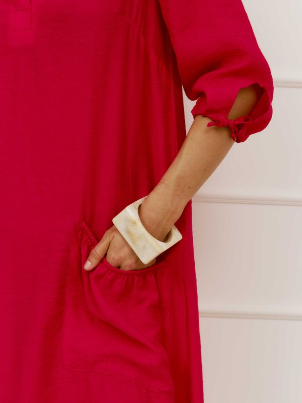 Платье БОХО с карманами, красный