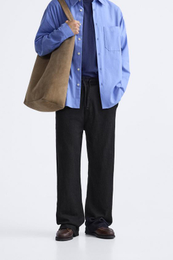 ZARA ЖАККАРДОВЫЕ БРЮКИ СВОБОДНОГО КРОЯ, ЧЕРНЫЙ