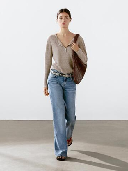 Massimo Dutti Свитер из смесового льна, серый меланж