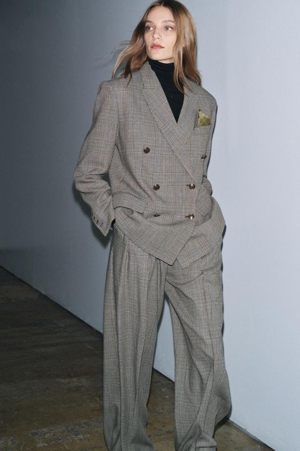 ZARA БРЮКИ В КЛЕТКУ С ЗАЩИПАМИ — ZW COLLECTION, БЕЖЕВЫЙ