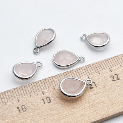 Подвеска Капля, розовый кварц, цвет серебро (родий), размер около 14*9,5 мм, цена за 1 шт