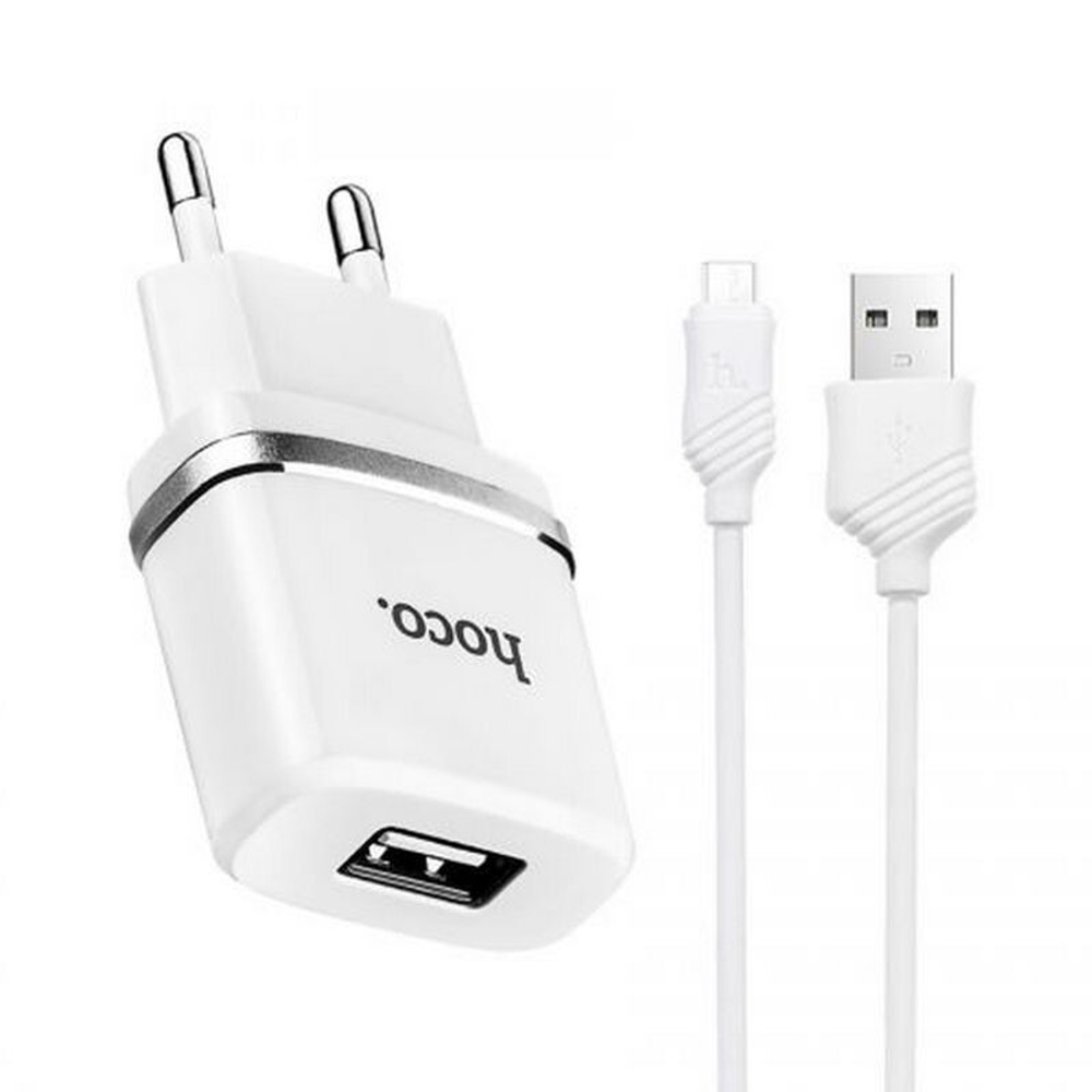 Сетевая зарядка HOCO C11 + кабель microUSB (1.0A)