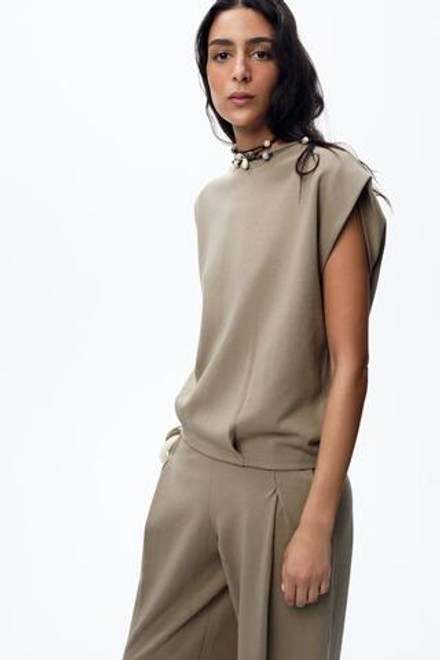 ZARA ФУТБОЛКА INTERLOCK С ЭФФЕКТОМ ПОТЕРТОСТИ, СЕРО-КОРИЧНЕВЫЙ