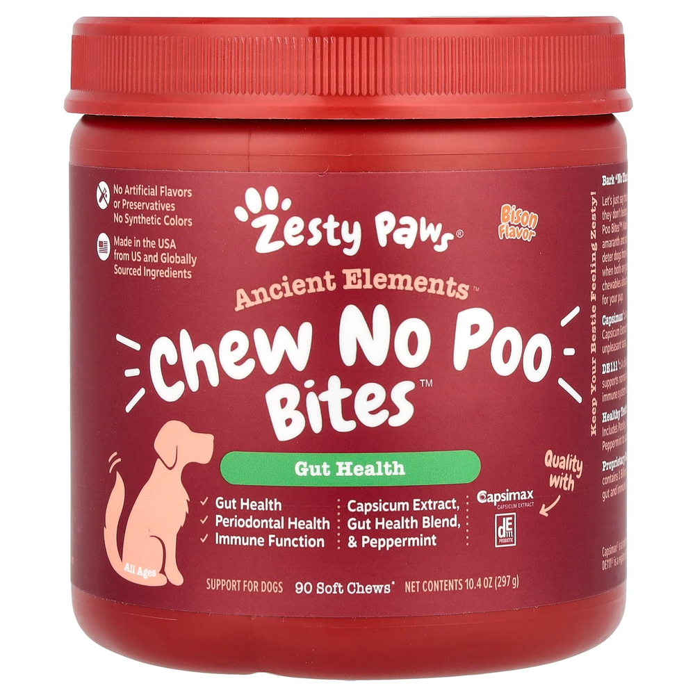 Zesty Paws, Ancient Elements®, Chew No Poo Bites ™, для собак, для всех возрастов, бизон, 90 жевательных таблеток, 297 г (10,4 унции)