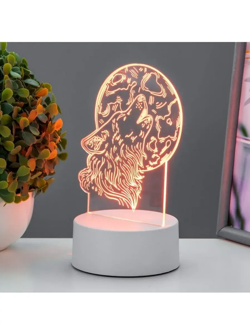 Светильник 3D ночник RISALUX «Волк», LED, белый, 12×9.5×16 с