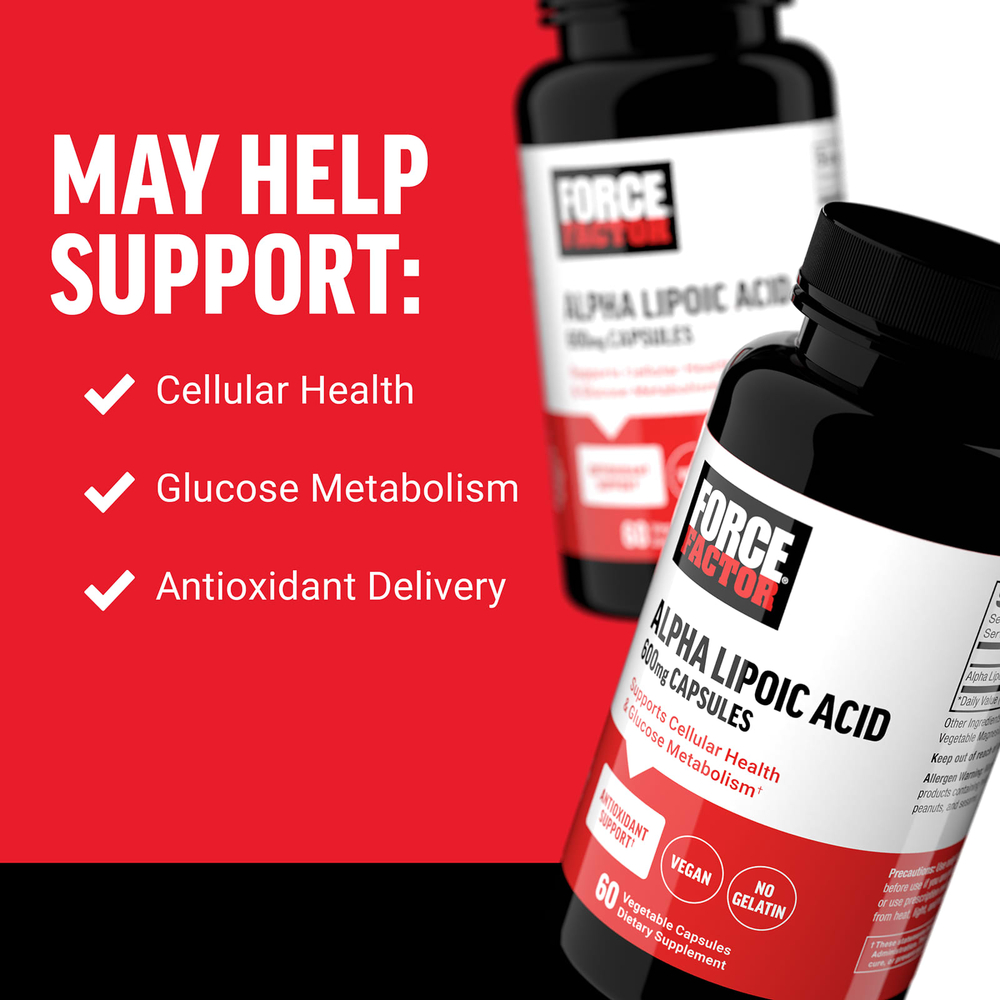 Force Factor, альфа-липоевая кислота, 600 мг, 60 вегетарианских капсул