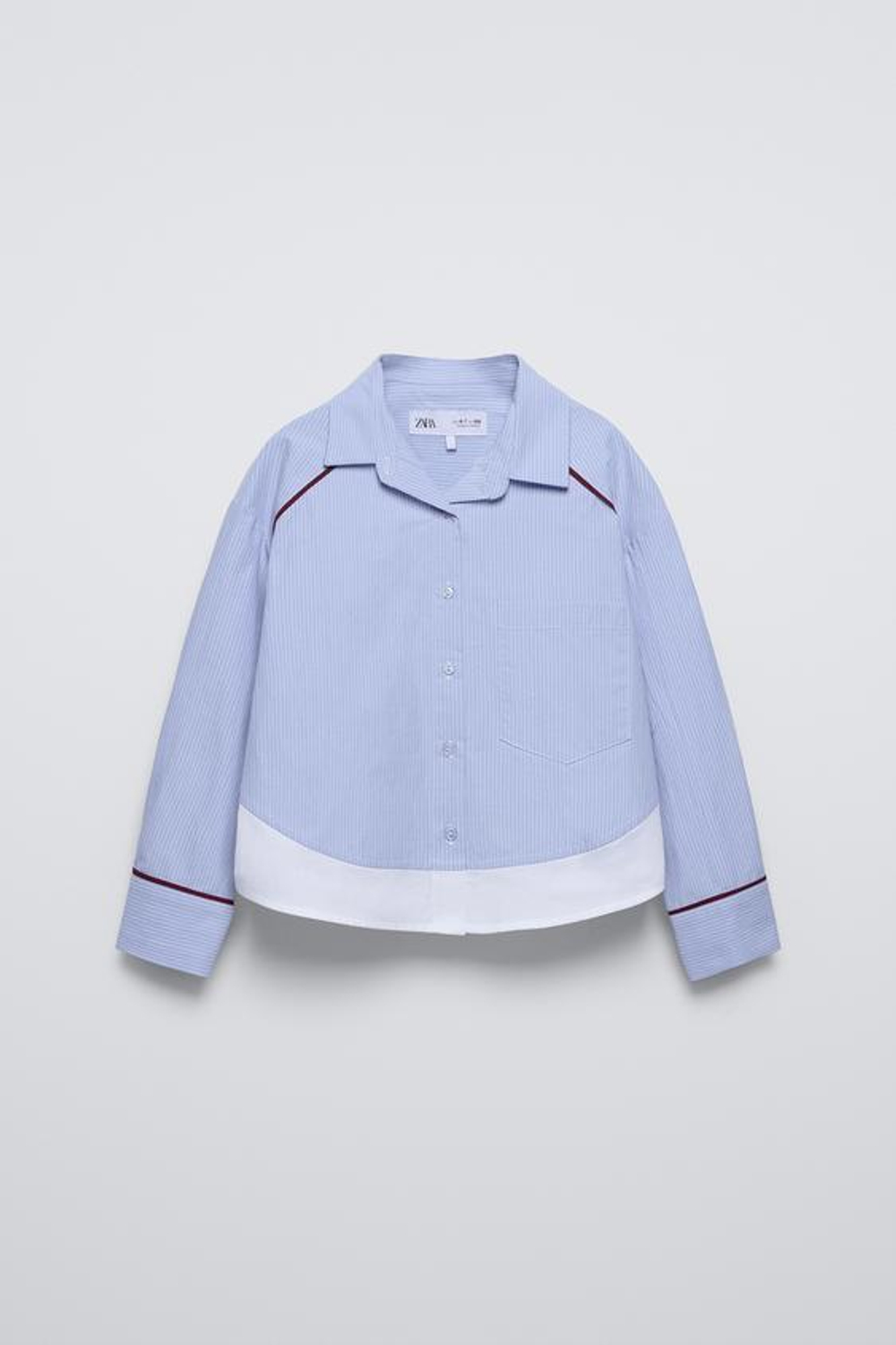 ZARA РУБАШКА В КОНТРАСТНУЮ ПОЛОСКУ С КАРМАНОМ, ГОЛУБОЙ