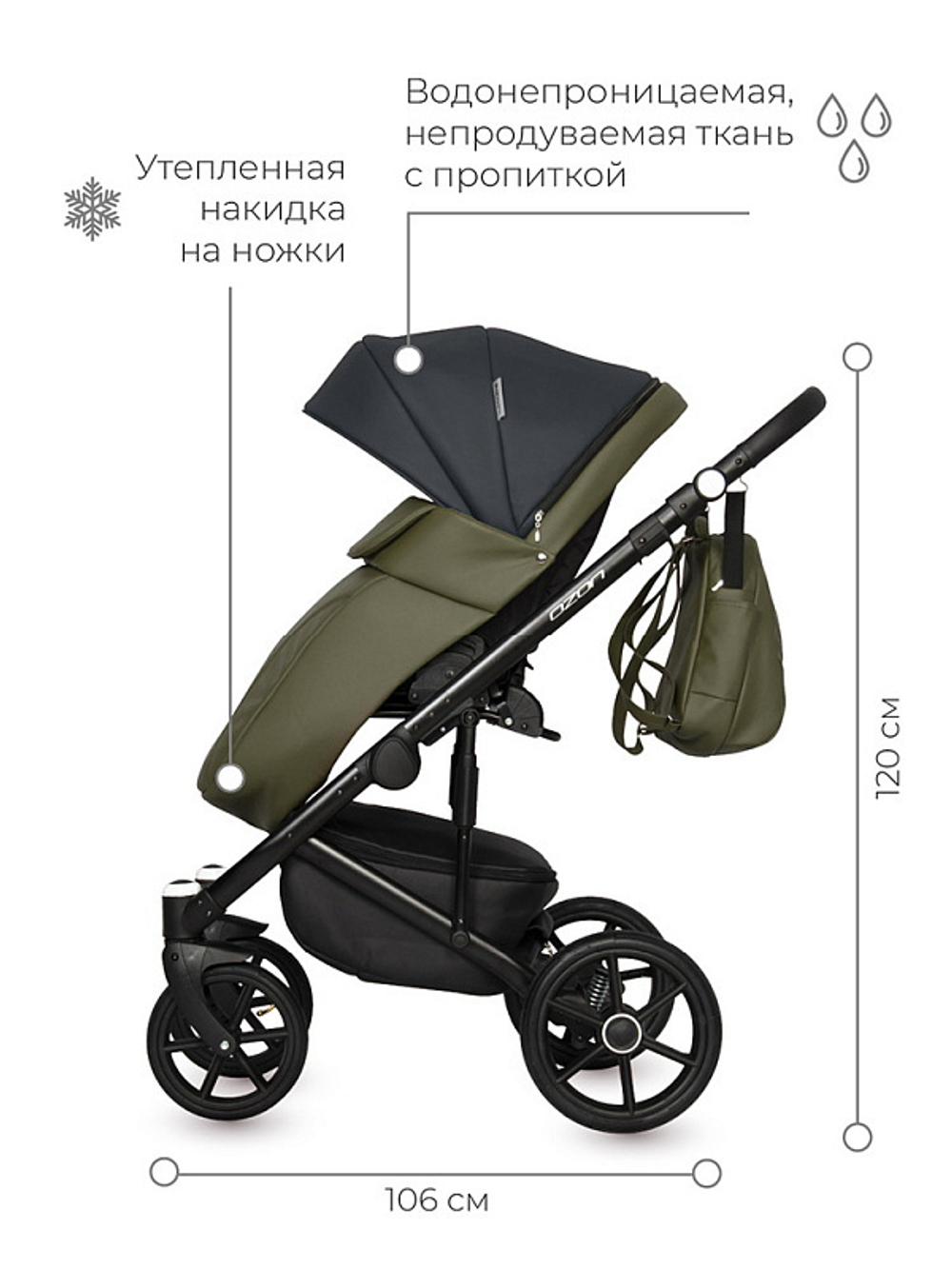 Детская коляска Riko Basic Ozon 3 в 1 02 черно-зеленый