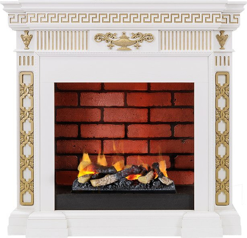 Каминокомплект Greece - Белый с золотом с очагом Cassette 400 LNH-INT (с дровами)