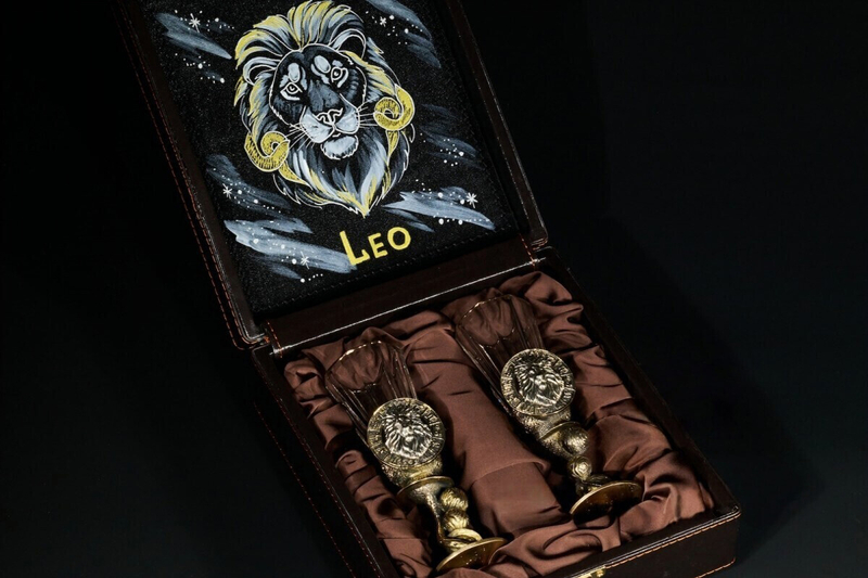 Набор лафитников для водки «Знаки Зодиака Лев» 2 шт. в подарочном футляре c художественным оформлением