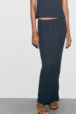 ZARA ЮБКА МИДИ С ТЕКСТУРОЙ, СВИНЦОВЫЙ