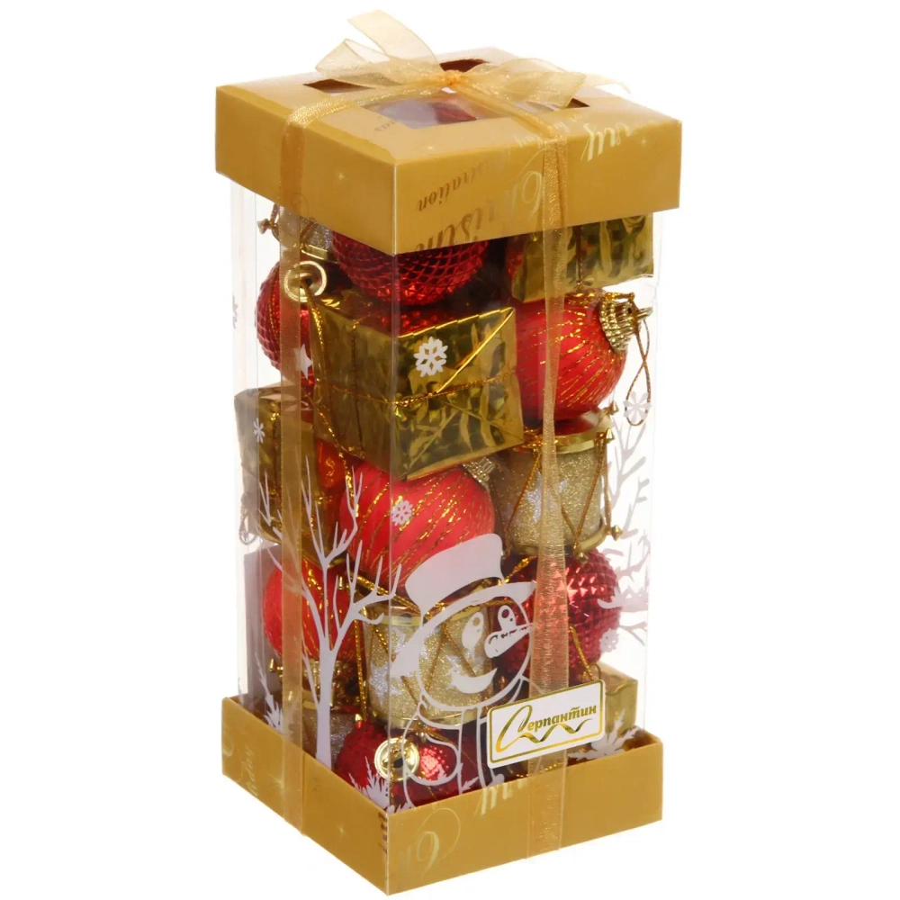 Набор украшений «Гора подарков» 19.5*8*8 см (20 предметов), Красный/золото
