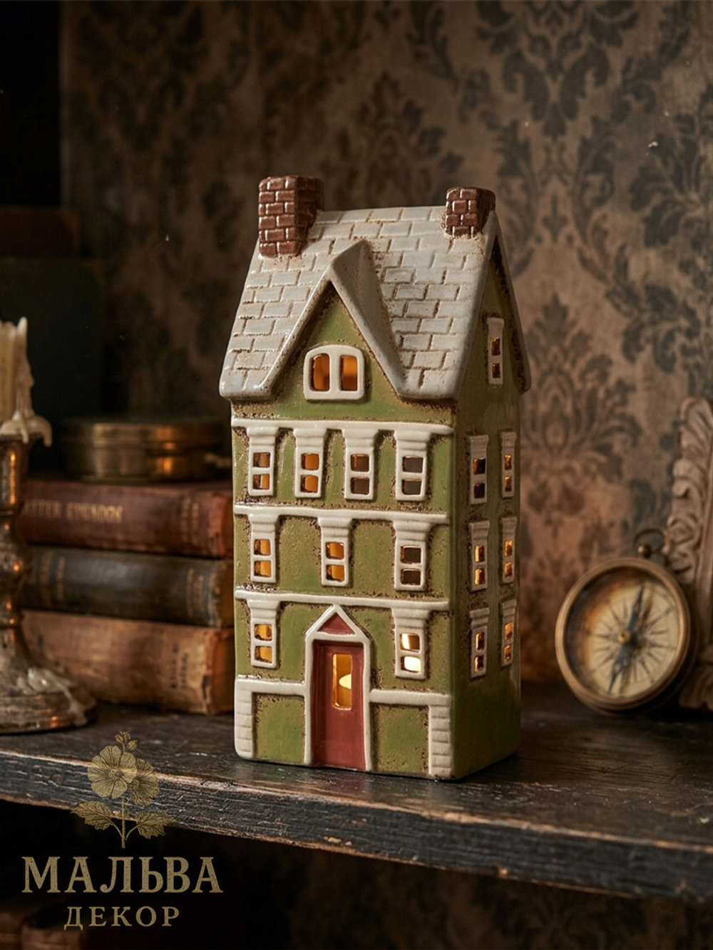 Подсвечник "Зеленый домик" 14x10x26 см Clayre & Eef