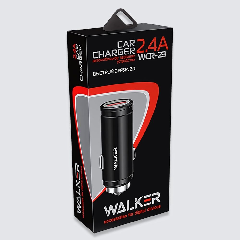 Автомобильное зарядное устройство WALKER WCR-23, 2.4А, 12Вт, USBx1, C 3.0, серебряное
