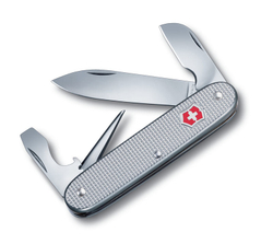 Качественный маленький брендовый фирменный швейцарский складной перочинный нож 93 мм алюминиевая рукоять, серебристый 7 функций Victorinox Electrician VC- 0.8150.26