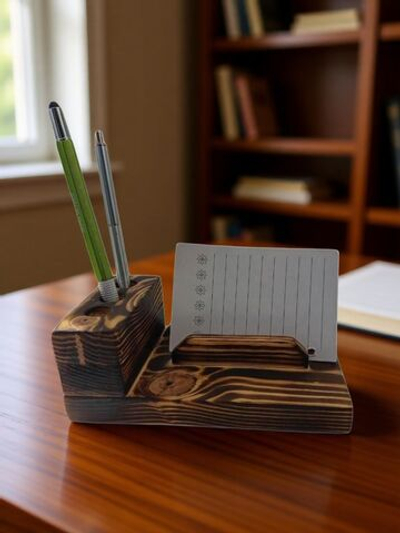 Настольная подставка из натурального дерева для визиток, телефона, ручек